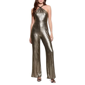 Guess Sl Eleny Jersey Metallic Halter Jumpsuit Size M NWT